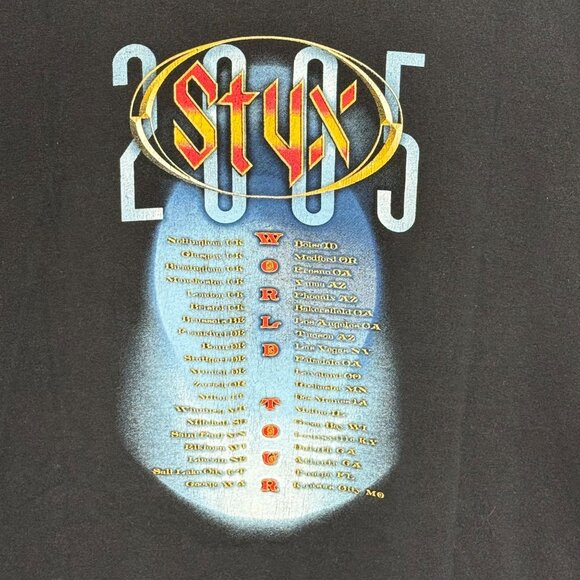 Styx 2005 World Tour Black Graphic T-Shirt 2XL Gildan Ultra Cotton Heavyweight - Picture 4 of 7